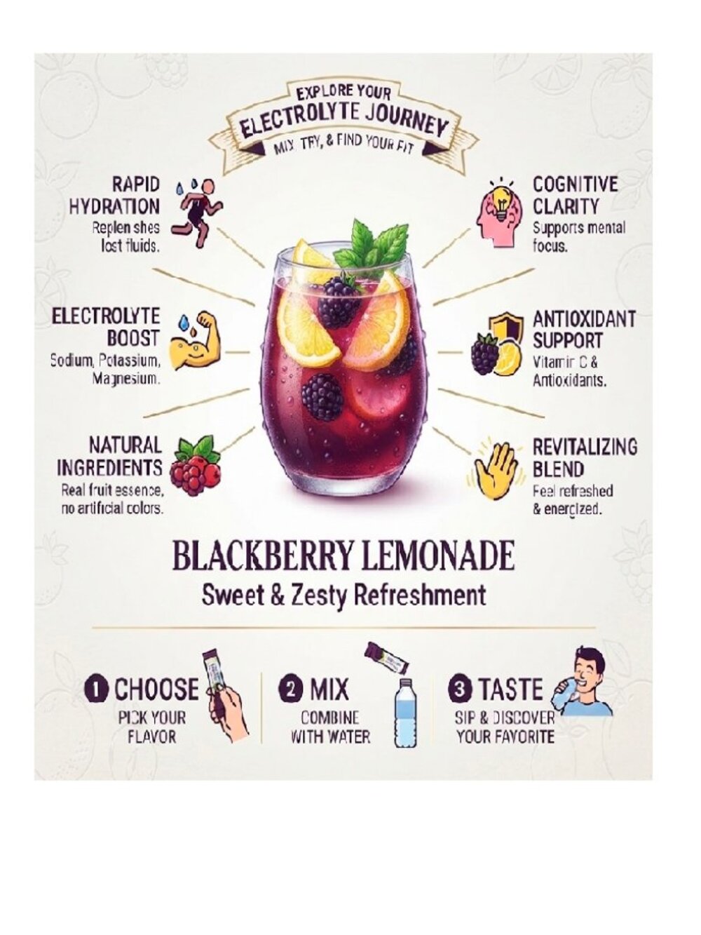 Sugar Free Energy Drink Mix Blackberry Lemonade 13 Stick Pack 0.49 Oz Zero Sugar